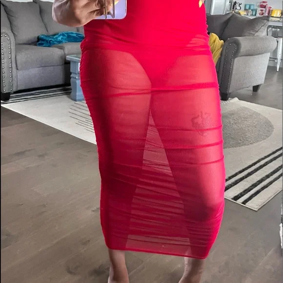 Missguided Red Sheer bodysuit dress - Picture 2 of 7